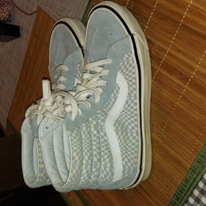 baby blue checkered high top vans
